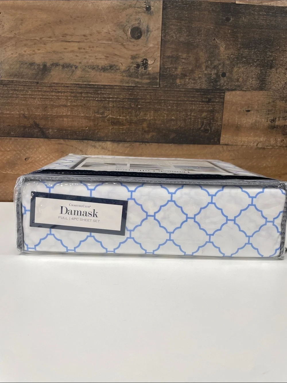 Charter Club White and Light Blue Damask Designs Full Sheet Set